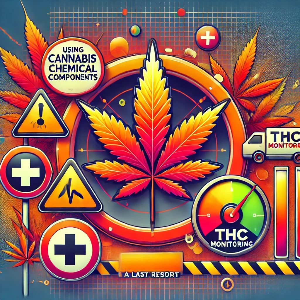 DALL·E 2024 11 11 06.23.17 A vivid image illustrating restrictions on using cannabis chemical components in the medical field emphasizing THC monitoring as a last resort. The d