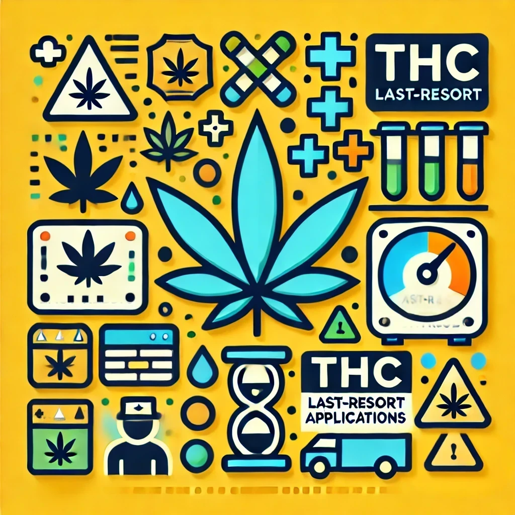 DALL·E 2024 11 11 12.34.11 A simplified and vibrant image representing restrictions on cannabis use in the medical field focusing on last resort applications and controlled THC