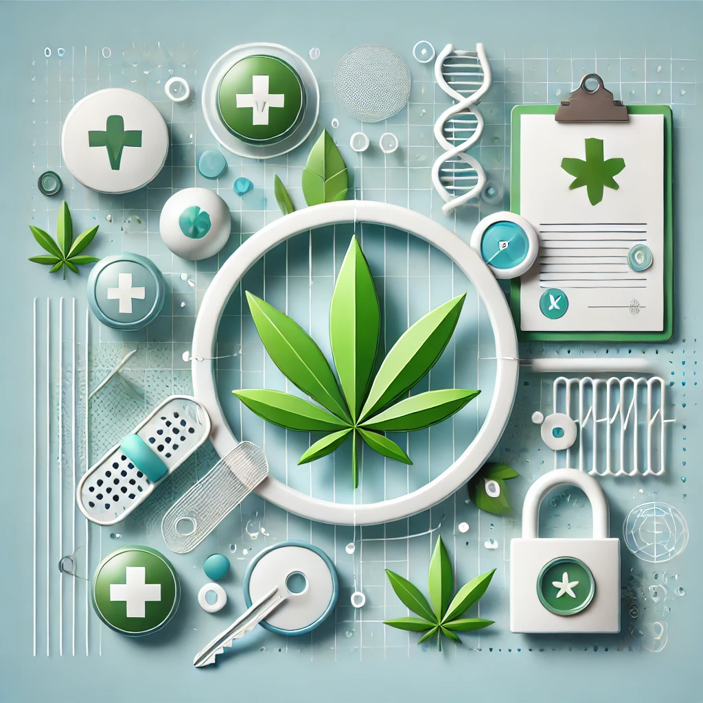 DALL·E 2024 11 15 12.12.55 A professional and visually engaging image representing regulatory constraints on cannabis use in medicine. The design features a symbolic cannabis le